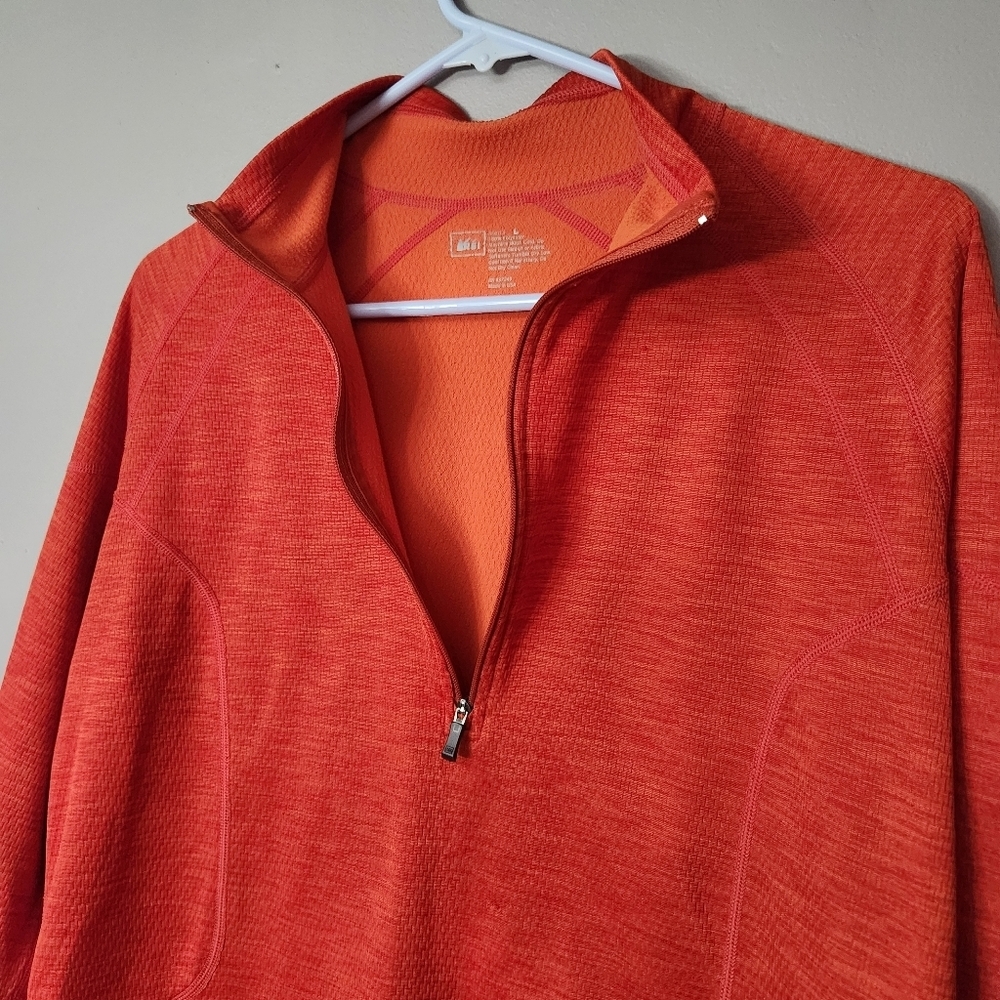 REI mens Large orange quarterzip medium-weight pullover active shirt - Picture 2 of 15